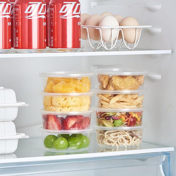 FULING 150 Set - 8 oz. Plastic Deli Food Storage Containers With Lids Disposable Clear Small Togo Containers