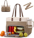 LOVEVOOK Lunch Tote Bag for Women, 2-in-1 Work Bag with Insulated Lunch Compartment, 15.6 Inch Large Capacity Laptop Tote with Cup Holder for Teacher, Nurse, Office, Outdoors, Khaki