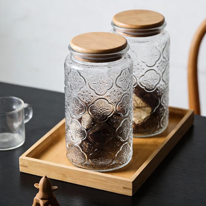 BEWAVE Vintage Glass Jar, 2 Pack, 32oz Food Storage Containers Clear Mason Jars With Airtight Lid for Kitchen Counter, Coffee, Tea, Sugar, Candy