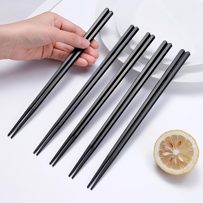 10 Pairs Fiberglass Chopsticks Non-Slip Tips, Dishwasher Safe & Reusable Japanese Korean Chopsticks for Sushi Ramen, 9.63 inch/24.5cm Chop Sticks for Family Restaurant - Black