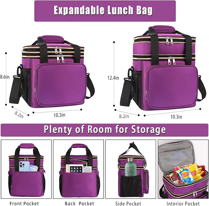 GLENKEY Tactical Lunch Box Cooler Bag - Expandable Insulated Lunch Bag for Men Women - Large Lunchbox for Adults Work Shifts Outdoor Trips Purple 16L