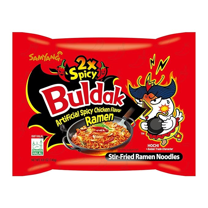 Samyang 2X Buldak Korean Spicy Chicken Stir Fried Ramen Extra Hot Spicy Noodles Authentic Ramyun 4.94 oz (Pack of 40)