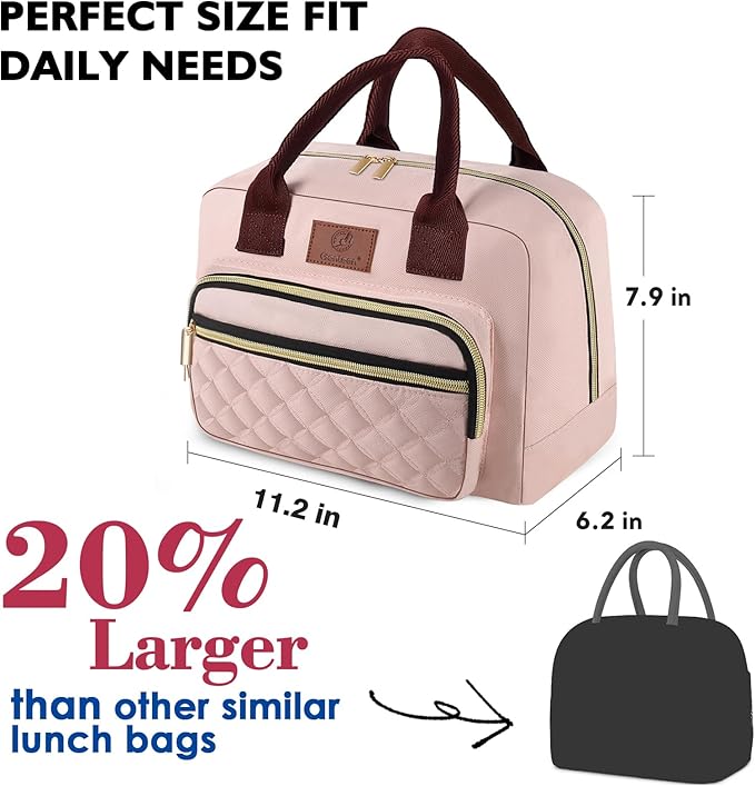 Genteen Lunch Box for Women Girls Teens,Insulated Adult Lunch Boxes for Women,Reusable Cute Lunch Bags for Work,High Capacity Tote Lunchbox Cooler for Office Travel Picnic School-Pink