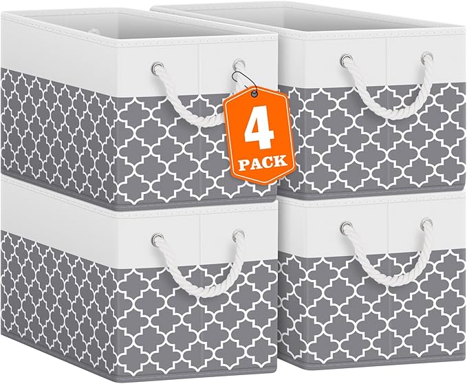 Fab totes Storage Bins [45-Pack], Foldable Storage Baskets for Organizing Toys, Books, Shelves, Closet, Large Storage Box with Rope Handles, Sturdy Organizer Bins, White & Black
