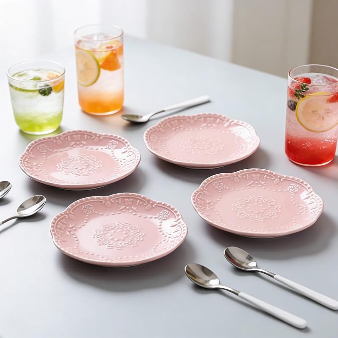 Gaolinci European Palace Series Lace Embossed Ceramic Dinner Plate (Set of 4)