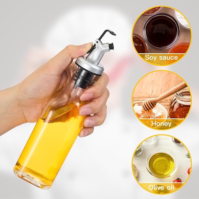 Hushee 18 Pcs Clear Glass Olive Oil Dispenser Bottles Sets Include 5oz Glass Bottle with Spout Vinegar Cruet Container for Kitchen Stainless Steel Funnel Black Label with White Pen