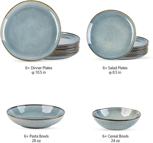 AmorArc Ceramic Dinnerware Sets,Handmade Reactive Glaze Stoneware Plates and Bowls Sets,Highly Scratch Resistant | Dishwasher & Microwave Safe Dishes Set,Service for 6 (24pc)