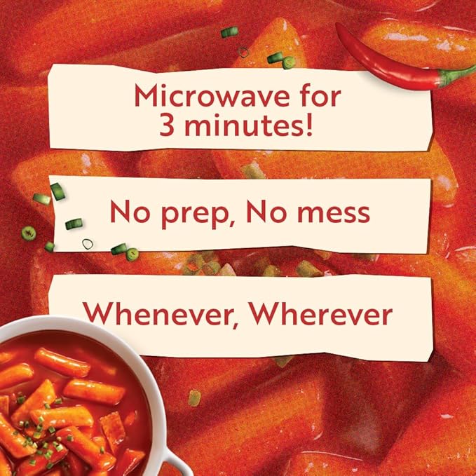Spicy Cup Tteokbokki Instant Rice Cakes Korean – [Original (Gochujang) | Pack of 6] – Ready in 3 Minutes | Gluten-Free, Chewy, Quick & Easy Meal | Street Food Snack | 0 Cholesterol/ 0 Trans Fat - O’food