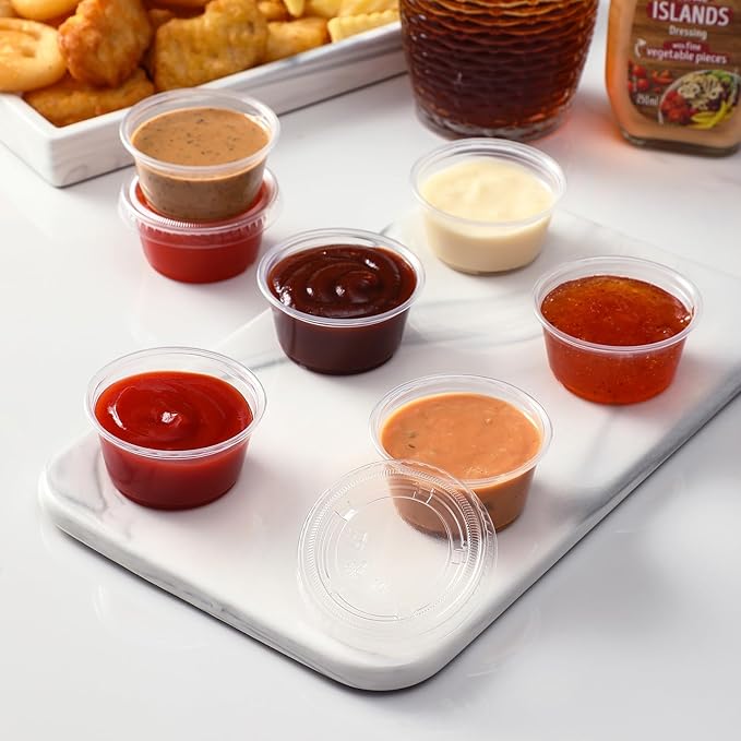 AOZITA 60 Sets - 2 oz Jello Shot Cups, Portion Cups With Lids, Small Plastic Containers with Lids, Airtight and Stackable Souffle Cups