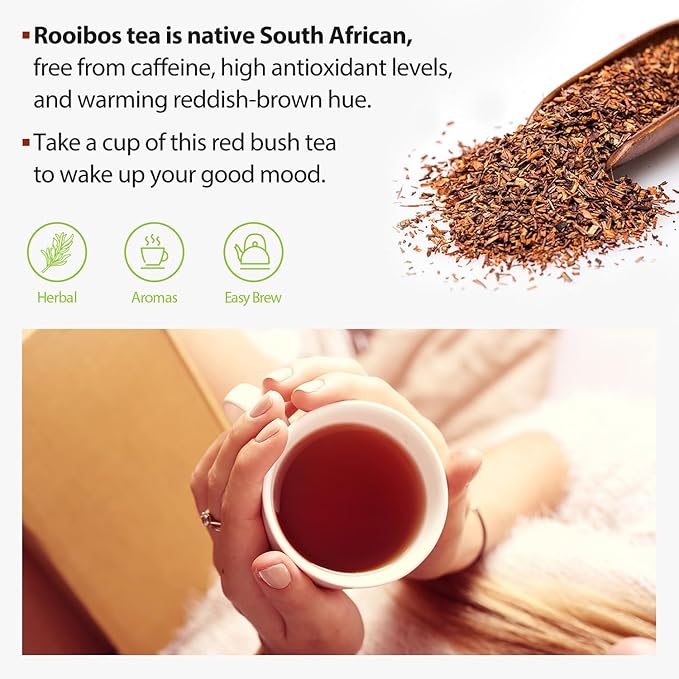 Soeos Organic Rooibos Tea, 100 Count (Pack of 1), Naturally Sweet Herbal Tea, Caffeine Free, USDA Organic, Red Rooibos Tea Bags, Farmed in South Africa 9oz (250g)