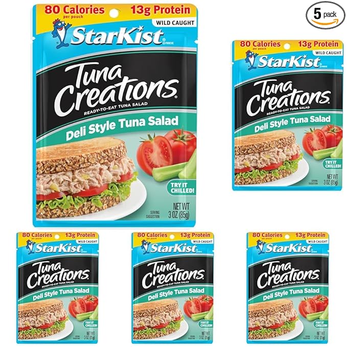 StarKist Tuna Creations Deli Style Tuna Salad Pouch (3 oz) Wild Caught, High Protein Shelf Stable Seafood, Gluten Free, Soy Free, No Draining, Ready to Eat for Salads and Sandwiches (Pack of 5)