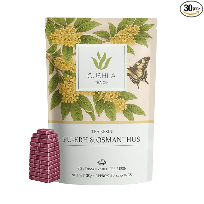 Pu-erh Tea Resin with Osmanthus – Ripe Shu Puer from Yunnan | Instant Pu'er Tea | 30 Individually Wrapped Pieces