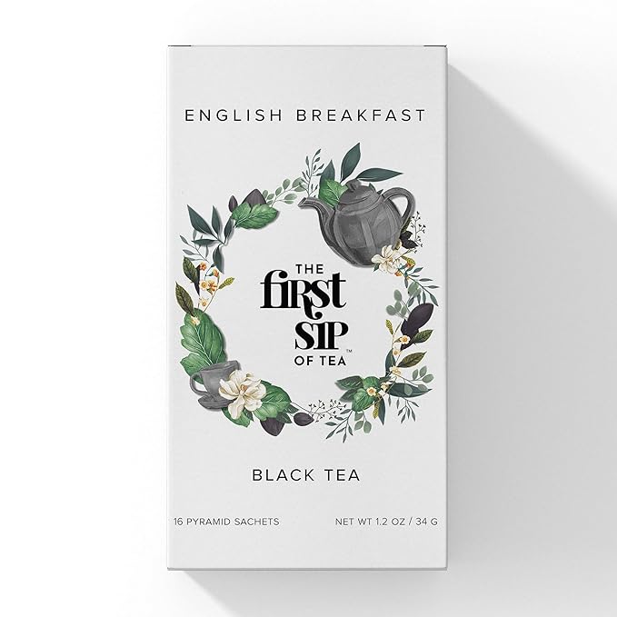 English Breakfast Black Tea, Pyramid Sachet Tea Bags, High Caffeine Afternoon Tea, 100% Pure Unflavored Black Tea, Hot & Iced - 16 Cups | The Spice Hut. First Sip of Tea