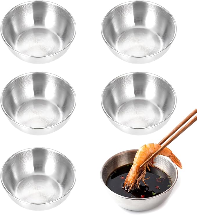 6 Pack Small Stainless Steel Bowl Mini Stainless Steel Bowls Sauce Dishes Metal Dipping Bowls for Side Dishes, Appetizer, Dips, Sushi, Snacks, Dishwasher Safe, Silver