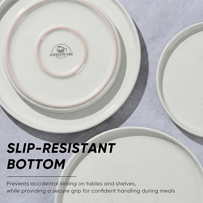 E-far 7.9 Inch Ceramic Dinner Plates, 6-Piece Stoneware Salad Plates with Raised Edges, Chip & Scratch Resistant | Microwave & Dishwasher Safe Dessert Dishes for Appetizer Salad, Speckled White