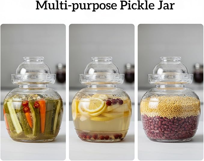 1.5L Glass Jar with Lid Fermentation Jar, Traditional Fermenting Kit Crock with Water Seal Airlock Lid, Pickle Jar for Pickles Kimchi, Sauerkraut, Wine Brewing Kombucha