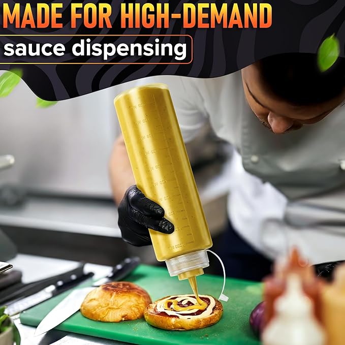 6-Pack Plastic Condiment Squeeze Bottles 36oz – Refillable Squirt Bottles with Narrow Tip, Leak-Resistant | Great for Oil, Sauces, Ketchup, Mayonnaise, Syrup, Dressing, BBQ Stations & Catering Use