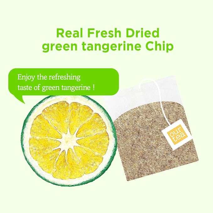 ROASTIQUE Jeju Green Tangerine Chamomile with Real Dried Fruit – Premium Orgainc Tea Sweet Fruit Blend Hot or Iced Tea Eco-friendly PLA bags, 8 Tea Bags