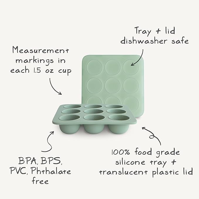 mushie Silicone Baby Food Freezer Tray with Lid | 9 Cups x 1.5oz | BPA Free Storage Container (Tradewinds)