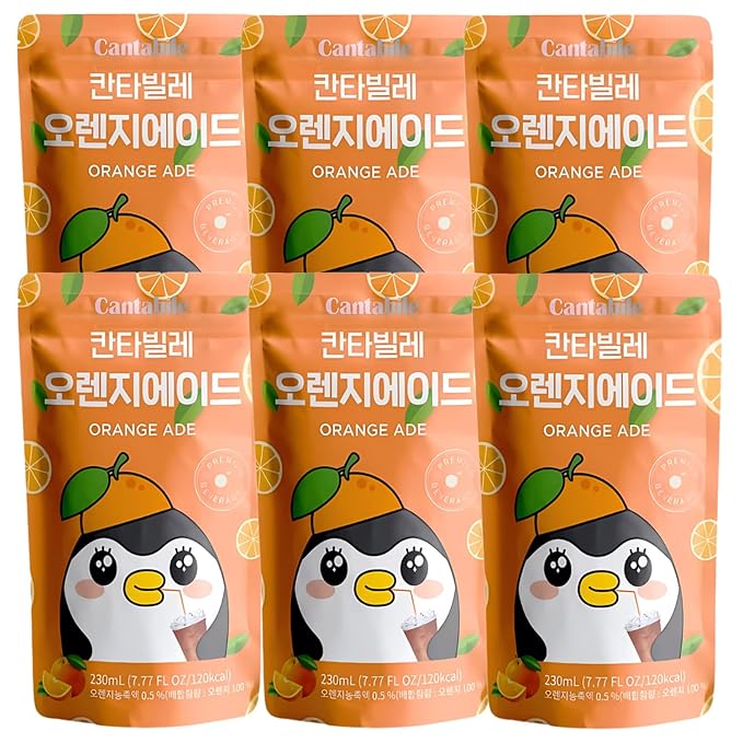 Cantabile Korean Convenience Store Pouch Drink Ready-to-Drink Refreshing Beverage Imported from Korea (6 Pack, Orange)