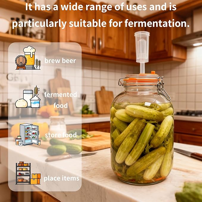 2 Pack Fermentation Jars with Weights & Airlocks, 1 Gallon Wide Mouth Kimchi Containers Pickle Jar Fermenting Jar Kit for Kombucha, Sauerkraut, Kimchi and Pickles