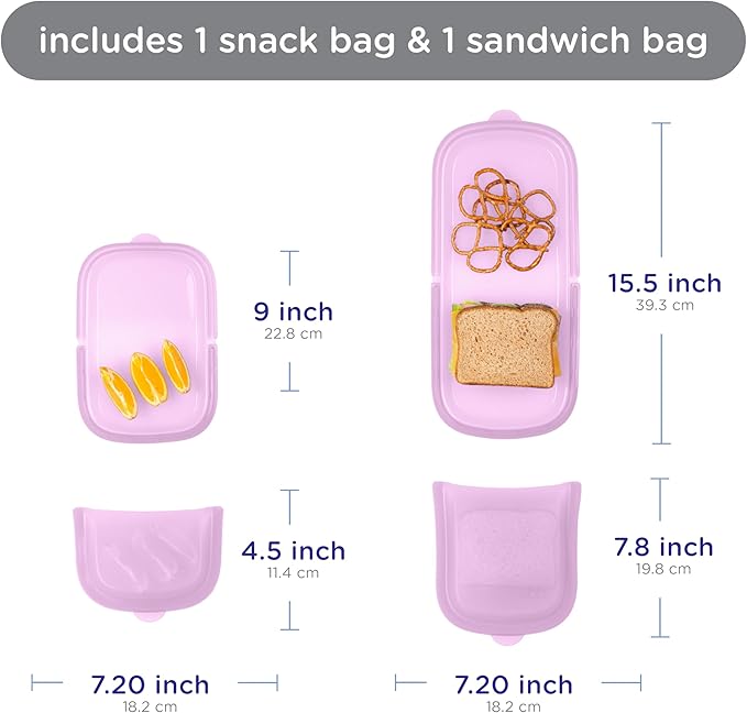Ubbi Platemate Reusable Silicone Storage Bag, Opens Flat as Placemat, Dishwasher and Freezer-Safe, Lunch Container, Leakproof Sandwich & Snack Bag, Easy to Clean, BPA-Free, Smoothie Purple