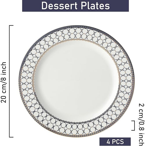 CwlwGO-Bone China Dinner Plates Set of 4, Lace Dishes Set for Salad, Pasta, Dessert, Dinnerware Dishset for Kitchen, Not Suitable for Microwave (8 Inch)