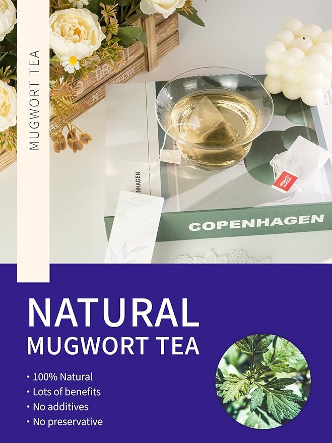 TeeLux Mugwort Tea Bags, 40 Count, Natural Mugwort Leaves, Caffeine Free, Biodegradable Corn Fiber Pyramid Tea Bags