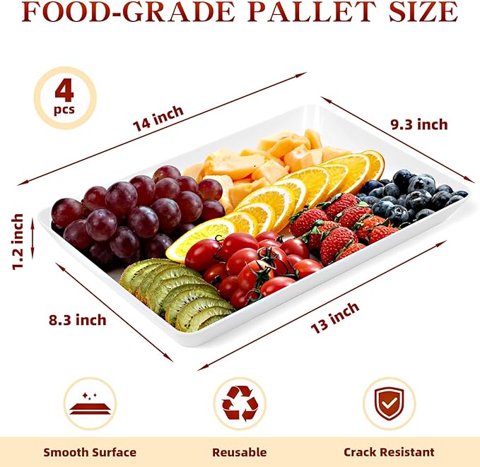 DCA 4 Pack Plastic Serving Trays, Stackable & Lightweight Set for Parties, BBQ, Camping, Desserts & Snacks – Perfect for Hostess Gifts & Kitchen Organization, BPA Free, White