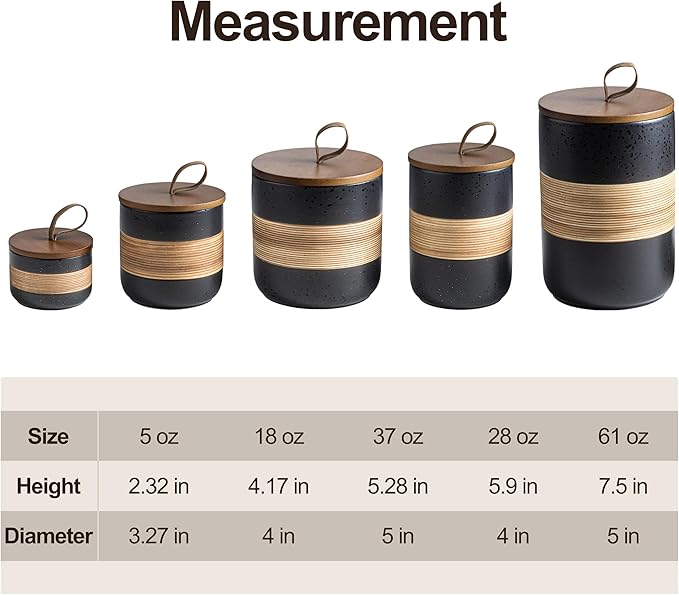 Miamolo Spice Jars with Lid, Coffee Container Kitchen Food Storage Jars for Spice Sugar Tea Bag, Stackable Decorative Jars for Countertop, Black & 37 fl.oz