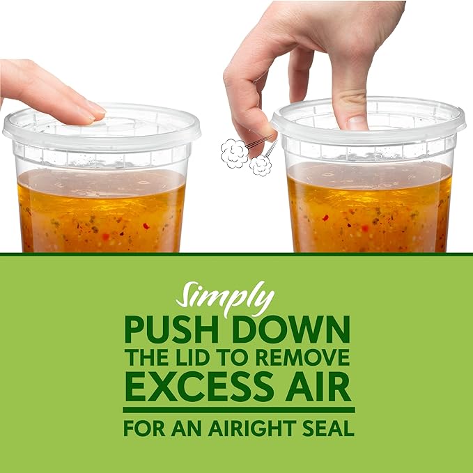 ELEGANT DISPOSABLES 24 OZ - 24 Sets Plastic Deli Food Storage Containers with Airtight Flexible Lids Microwavable, Leak Free, Washable, Freezer Safe.