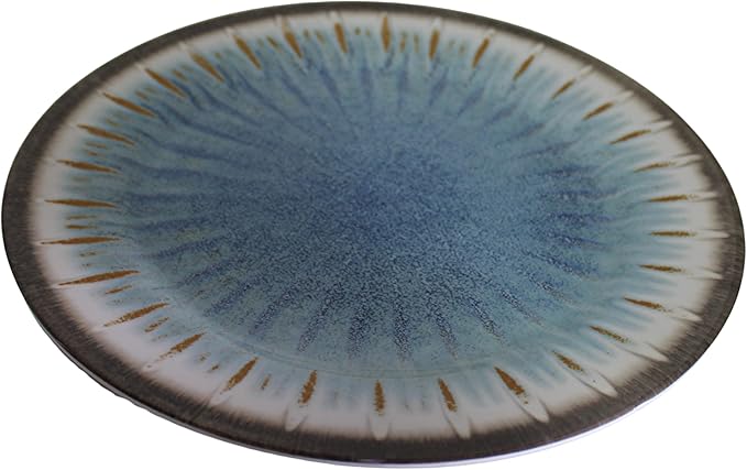 Dependable Industries inc. Essentials 10.5" Melamine Serving Plates 2-Piece Set for Hummus, Guacamole, Salsa, Dips & Appetizers Durable Dishwasher Safe Decorative Dishware with Sunburst Pattern