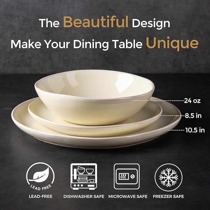 AmorArc Ceramic Dinnerware Sets,Handmade Reactive Glaze Stoneware Plates and Bowls Sets,Highly Scratch Resistant | Dishwasher & Microwave Safe Dishes Set,Service for 8 (24pc)
