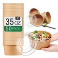 TOPtoper 50 Pack 35 Oz Large Paper Bowls with Lids, Heavy Duty Paper Bowls for Party, Disposable Bowls Bulk Leakproof and Microwave Safe for Hot/Cold Use (35 OZ)