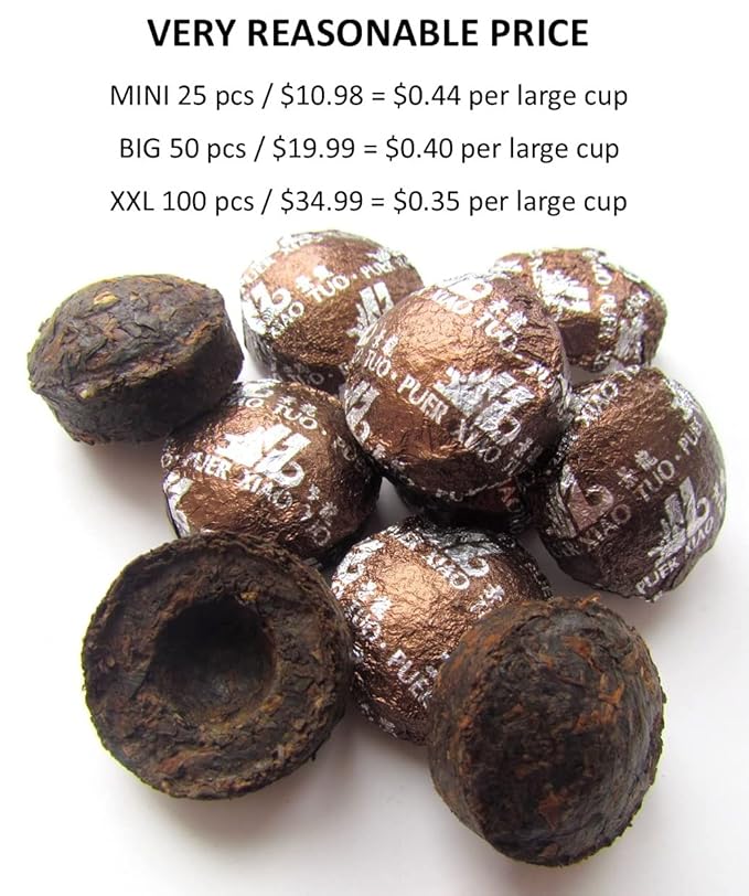 Jinglong Tea Factory - Puerh Tea Mini Tea Cakes (100 Pcs) Ripe Mini Tuocha (20 Ounce)