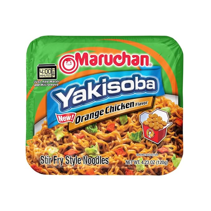 Maruchan Yakisoba, Orange Chicken Flavor – Stir-Fried Japanese Instant Ramen Noodles, High Protein Microwavable Meal – 4.23 Oz. (8 Pack)