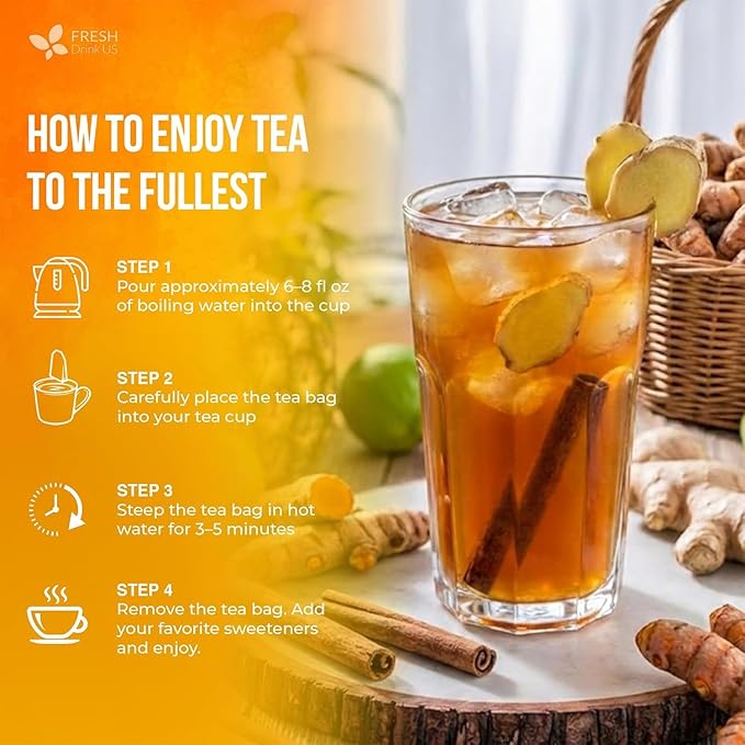 FreshDrinkUS, Premium Turmeric Ginger Cinnamon Tea Bags | 135 Tea Bags | Herbal Spice Tea Blend, Naturally Caffeine Free, Warm & Aromatic Flavor, 100% Natural Ingredients, Convenient Tea Bags