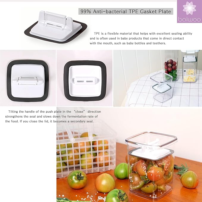Pickle keeper Press Plate Food Storage Container Organizer for Kimchi Sauerkraut Fermentaion Airtight Lid Locking for Preserved Food (1000ml / 0.3 gal)