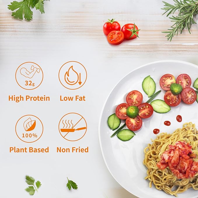 VOLO VERO High Protein (32g) Instant Ramen Noodles Soup, Spicy Kimchi Flavor, 8 Packs, Vegan, Plant-Based, Non-Fried, Low Fat, Egg-Free, Dairy-Free, Healthy Asian Meal
