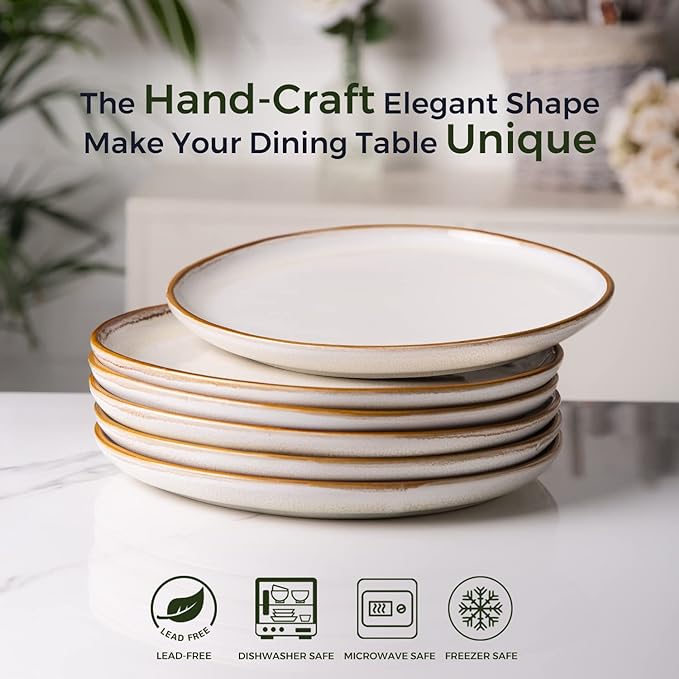 AmorArc Ceramic Plates Set of 6, 8.5 Inch Handmade Reactive Glaze Stoneware Plates set for Dessert, Salad, Appetizer, Small Dinner Plates, Microwave & Dishwasher Safe, Scratch Resistant
