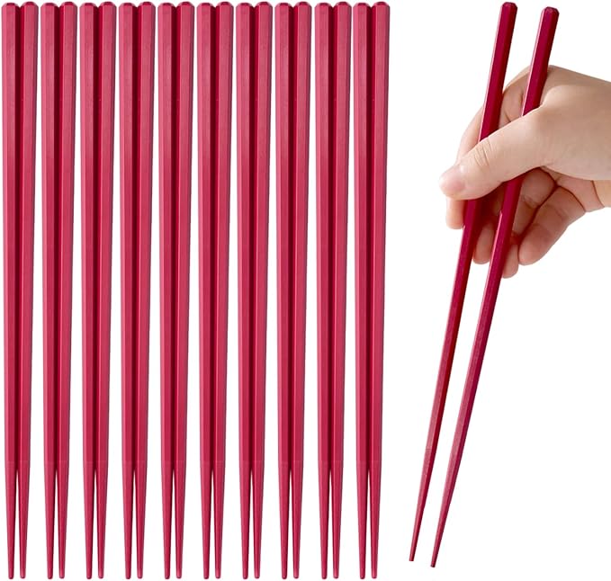10 Pairs Fiberglass Chopsticks Non-Slip Tips, Dishwasher Safe & Reusable Japanese Korean Chopsticks for Sushi Ramen, 9.63 inch/24.5cm Chop Sticks for Family Restaurant- Red