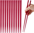 10 Pairs Fiberglass Chopsticks Non-Slip Tips, Dishwasher Safe & Reusable Japanese Korean Chopsticks for Sushi Ramen, 9.63 inch/24.5cm Chop Sticks for Family Restaurant- Red