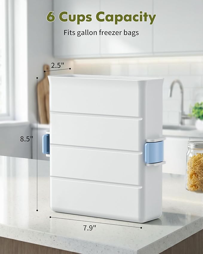 iCASA Soup Cubes Freezer Mold - 6 Cup Freezer Food Block Maker, Meal Prep Bag Container to Freeze Soups, Sauces, Leftovers & Bone Broth, Compatible with Gallon Freezer Food Storage Bag, Large