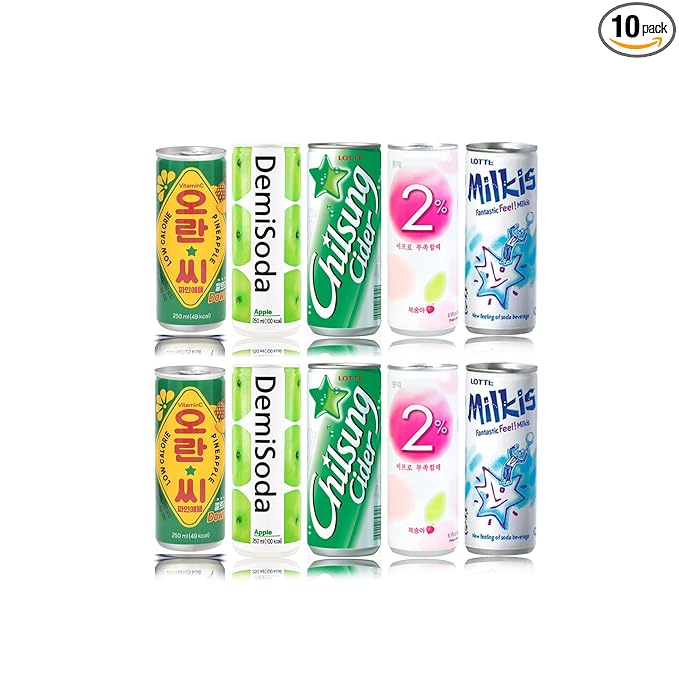 FRKR Korean 10 &12 Drinks Assortment Gift Box [Chilsung Cider/Mikis/Demisoda/Banana Milk/McCOL/MoguMogu/2%/SacSac/Etc.] Soft Drinks + Real Fruit Drinks + Energy Drinks (10, Movie Night)