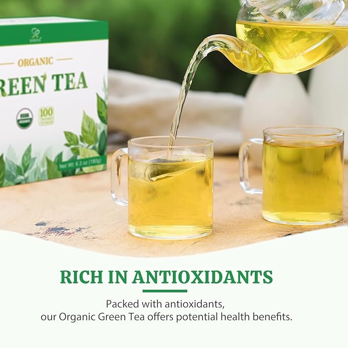 Soeos Organic Green Tea, 100 Tea Bags (Pack of 1), Caffeinated, Fresh and Healthy Green Tea, 6.3 Ounce