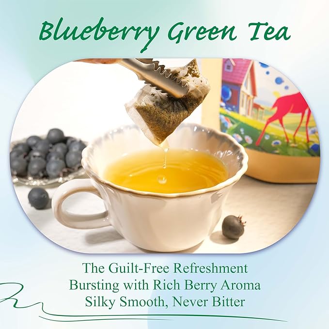 WT WEETEE Blueberry Green Tea Bags (100 Count) - Premium Smooth Green Tea with Rich Berry Aroma - Zero Sugar & Zero Calories - Perfect for Hot & Iced Tea