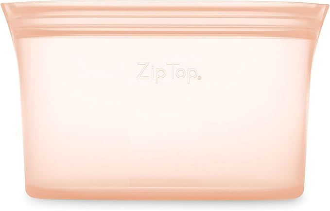 Zip Top Reusable Food Storage Bags | Small Dish [Peach] | Silicone Meal Prep Container | Microwave, Dishwasher and Freezer Safe | Made in the USA