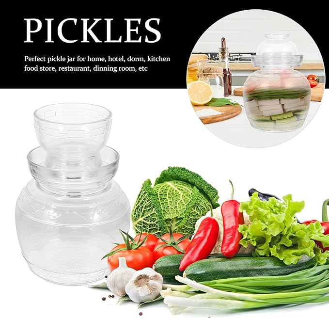 Toyvian Traditional Glass Fermenting Jar with Airtight Lid 3lb Thick Glass Kimchi Pickling Jar Food Storage Container for Kitchen Fermentation