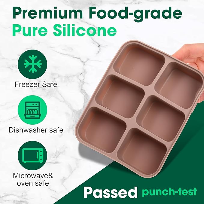 Mimorou 3 Pack Baby Food Freezer Tray with Lids 2.13 oz x 6 Cups/1.15 oz x 12 Cups Silicone Baby Food Storage Container Ice Cube Molds for Homemade Vegetable Fruit Snack(6 Cups,White, Yellow, Brown)