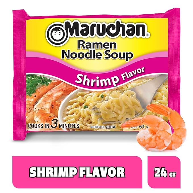 Maruchan Ramen Noodle Soup, Shrimp Flavor – Japanese-Style Instant Noodles, Quick & Easy Meal for Kids, Students & Busy Families – 3 Oz. (24 Pack) | Ready to Eat, 3 Oz, 24 Count